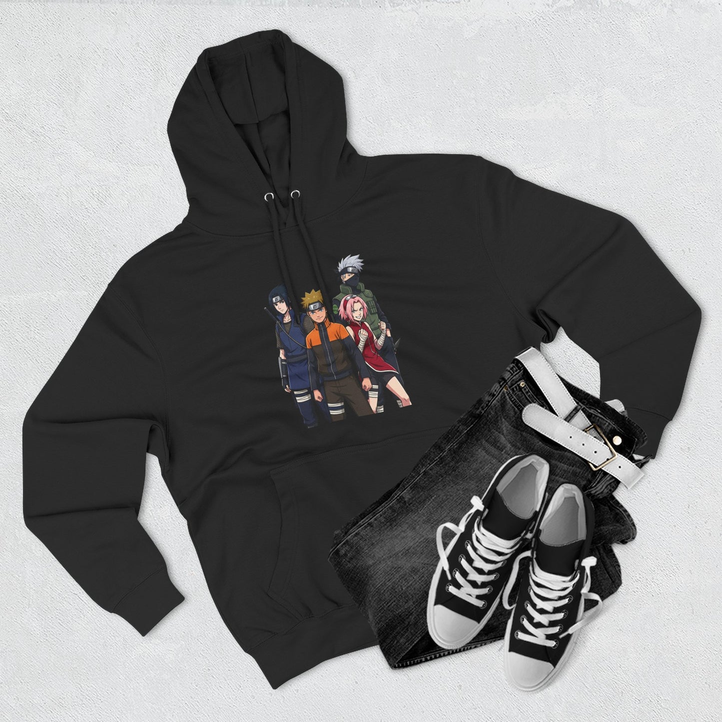Anime Team Graphic Hoodie — Naruto, Sasuke, Sakura & Kakashi Crew Sweatshirt
