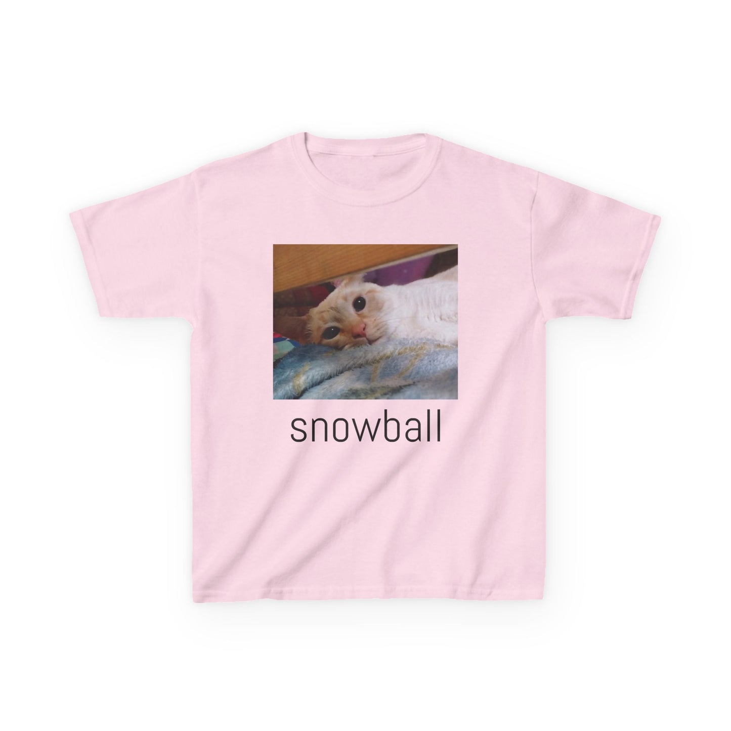 Kids Tee — Cute 'Snowball' Cat Photo & Heart Design