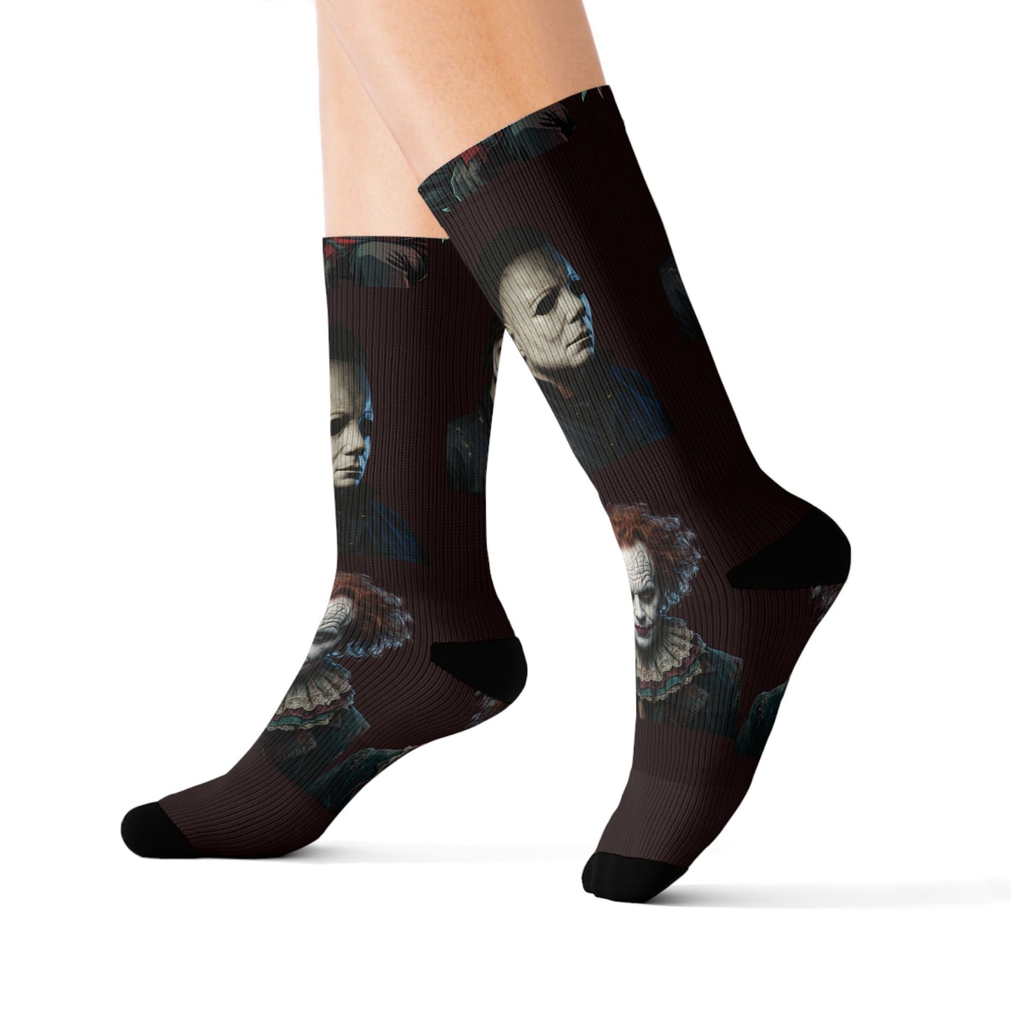 Horror Icons Sublimation Socks — Freddy, Michael Myers & Pennywise Crew Socks