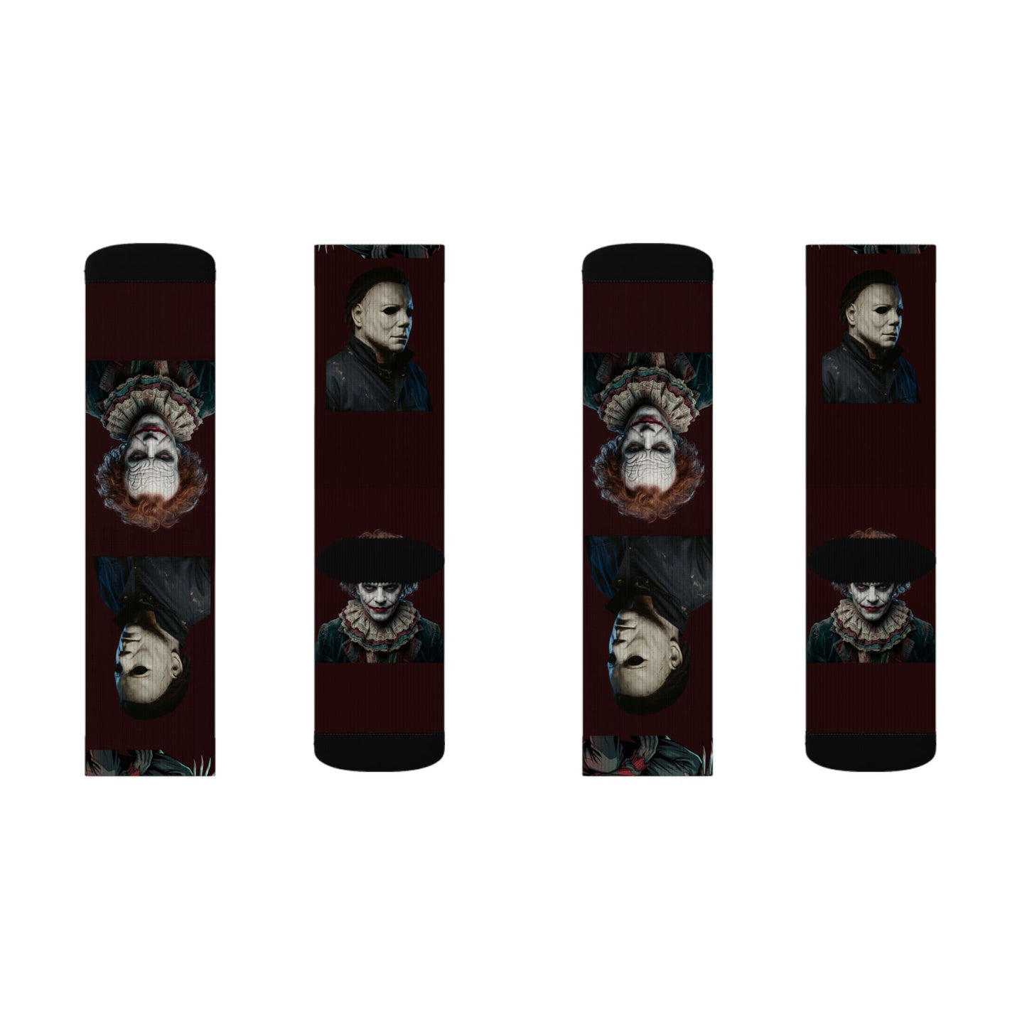 Horror Icons Sublimation Socks — Freddy, Michael Myers & Pennywise Crew Socks