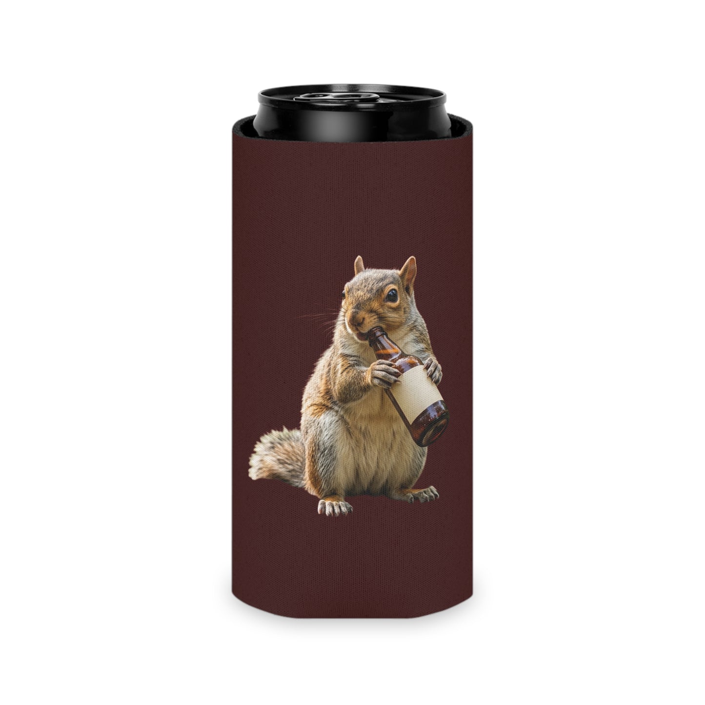 Squirrel Drinking Beer Can Cooler - Funny Animal Beverage Koozie