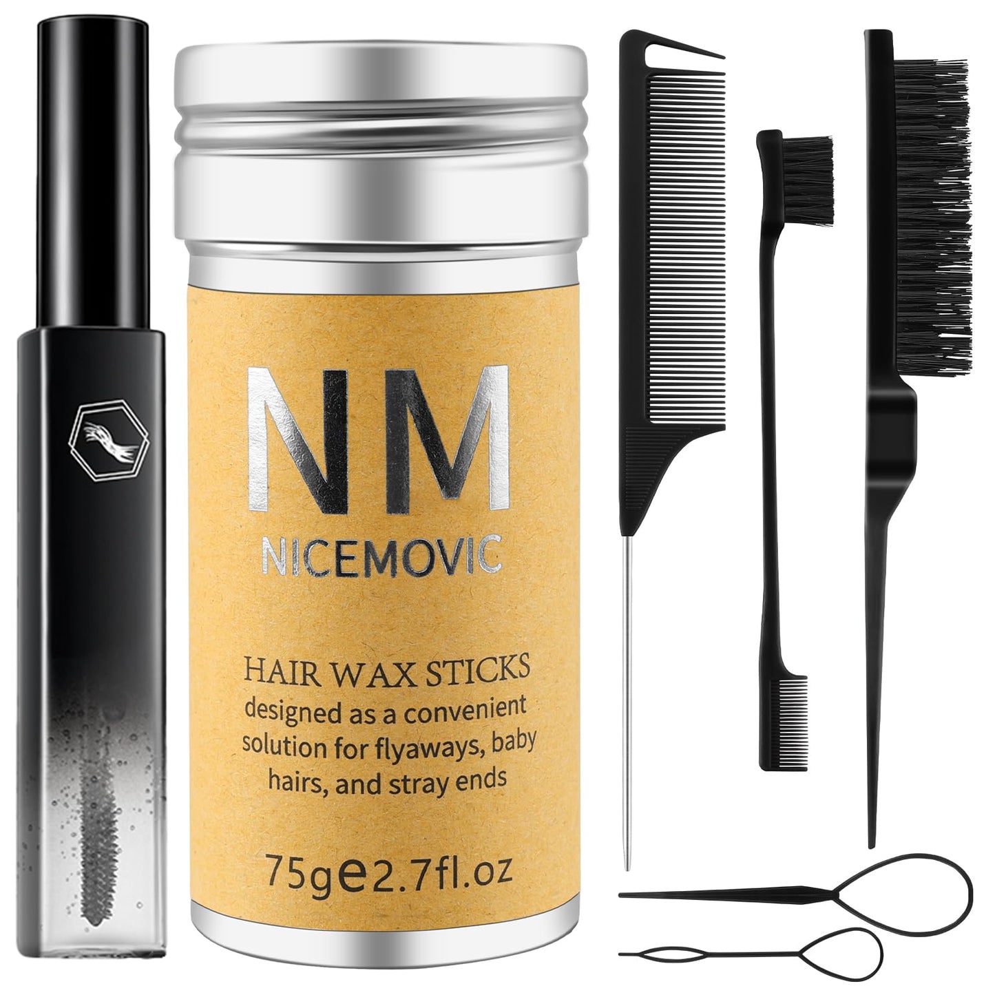 Slick Back Hair Brush Wax Stick Set for Flyaways Hair Accessories for Women Girl Teen Girls Trendy Stuff Hair Styling Tools Baby Hair Gel Christmas/Birthday Gifts Stocking Stuffers for Women Kids