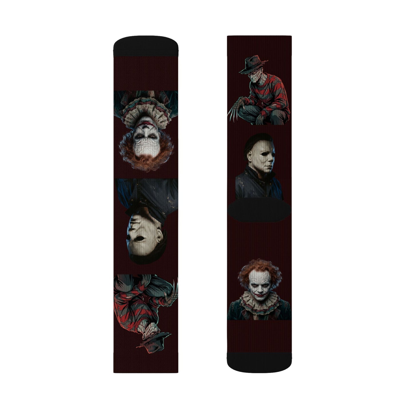 Horror Icons Sublimation Socks — Freddy, Michael Myers & Pennywise Crew Socks