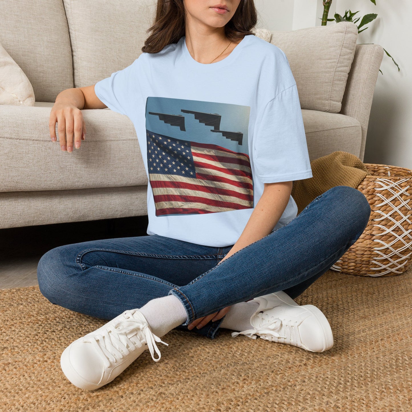 American Flag Graphic T-Shirt — Retro Skyline Silhouette