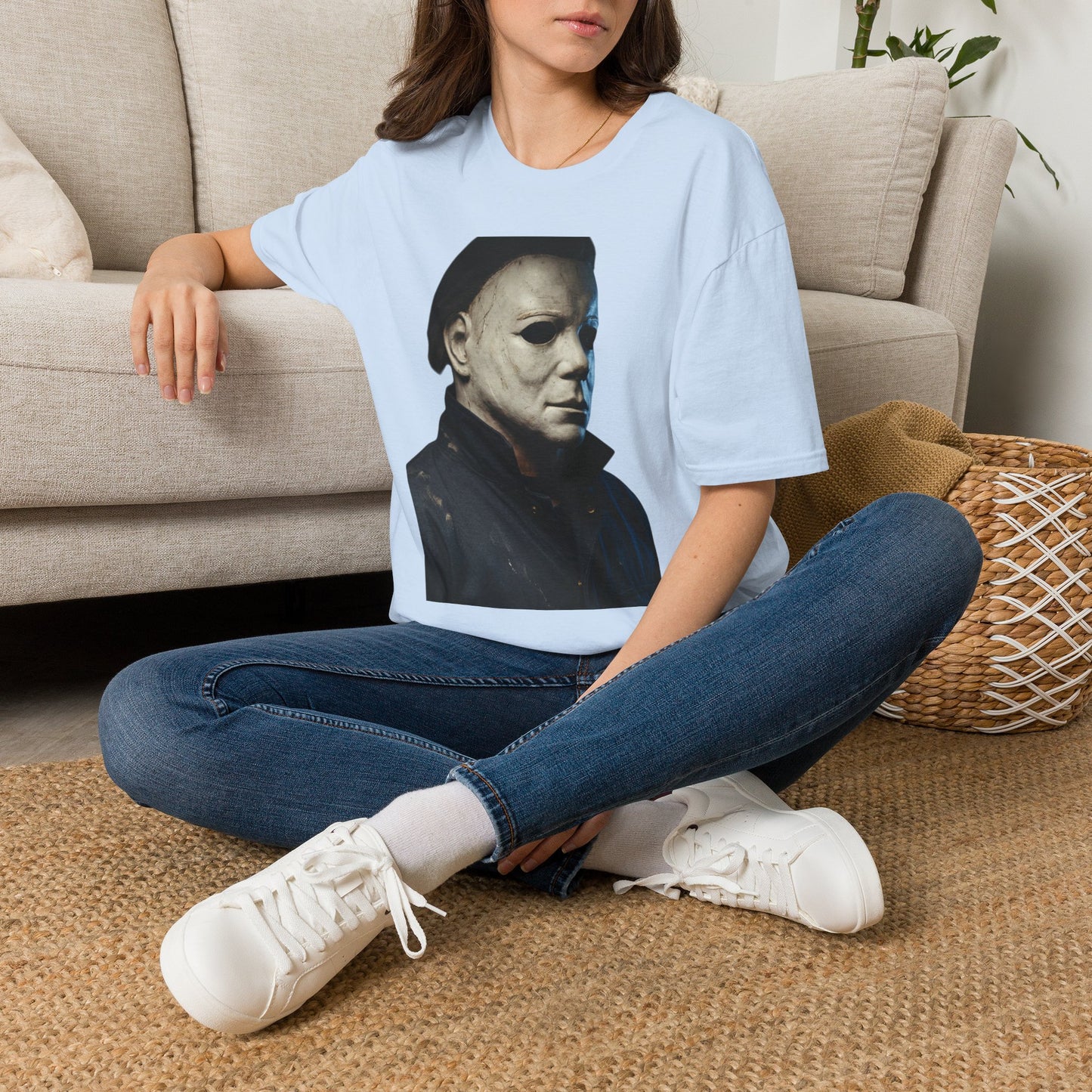 Michael Myers Horror Mask Portrait T-Shirt — Iconic Creepy Mask Graphic Tee for Halloween
