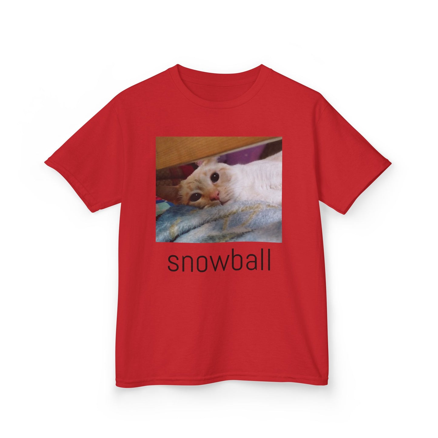 Kids Tee — Cute 'Snowball' Cat Photo & Heart Design
