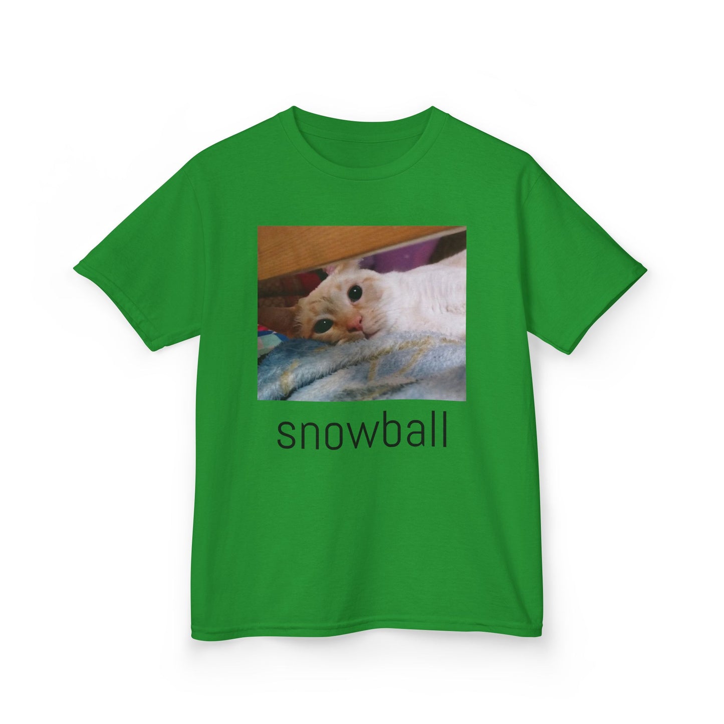 Kids Tee — Cute 'Snowball' Cat Photo & Heart Design