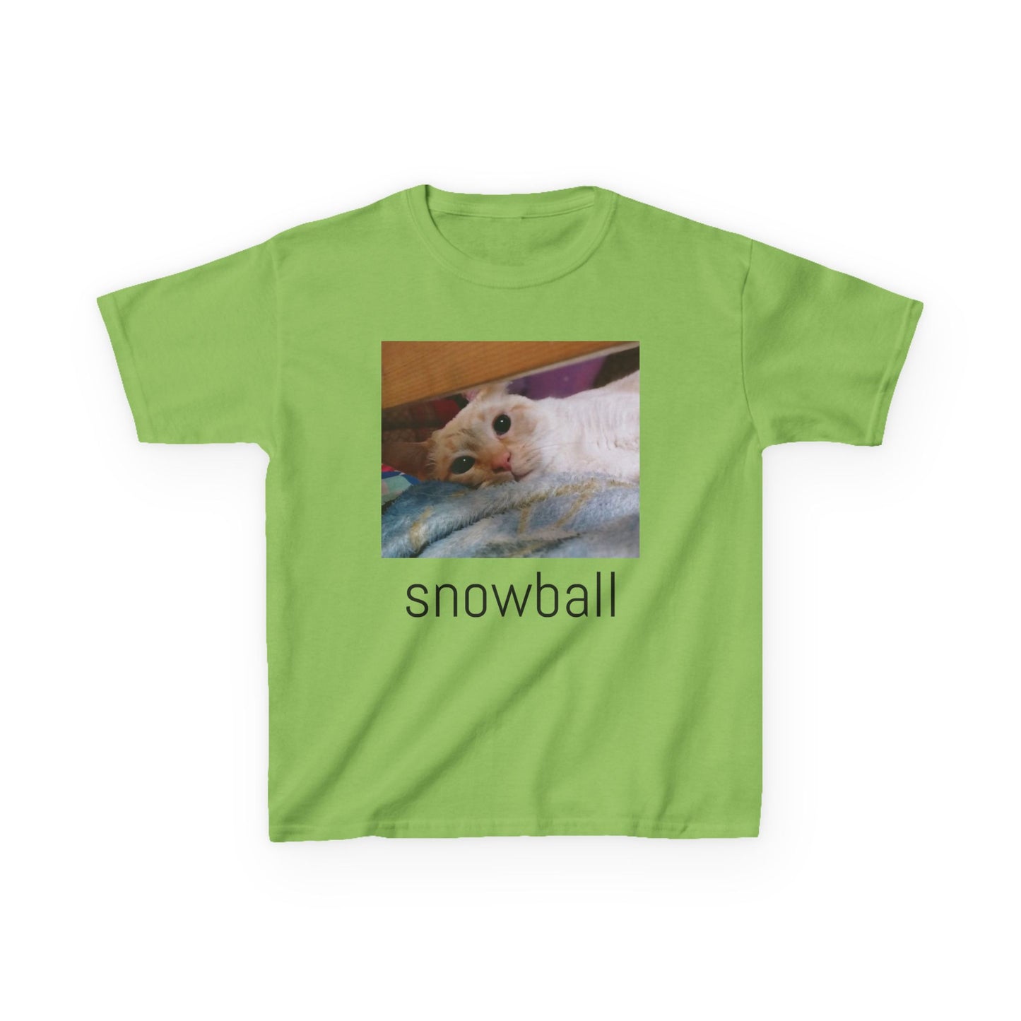 Kids Tee — Cute 'Snowball' Cat Photo & Heart Design