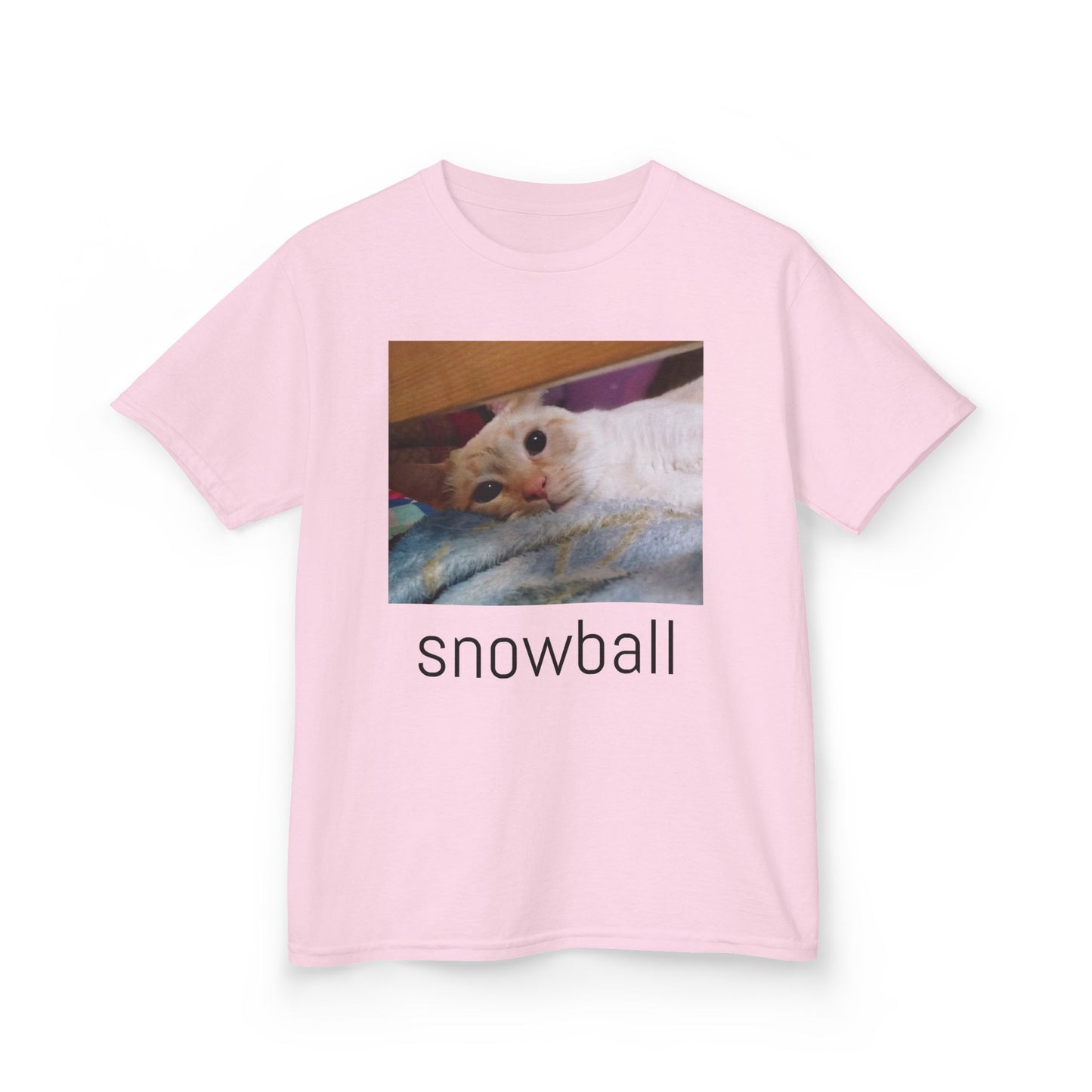 Kids Tee — Cute 'Snowball' Cat Photo & Heart Design