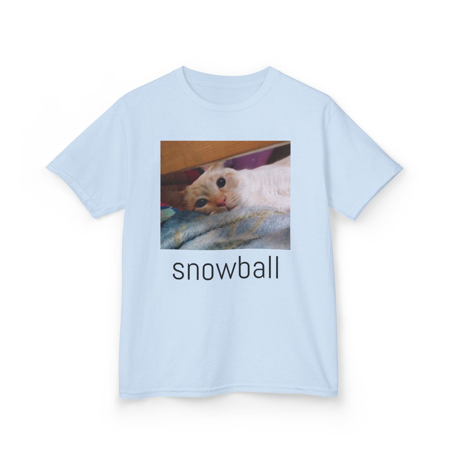 Kids Tee — Cute 'Snowball' Cat Photo & Heart Design