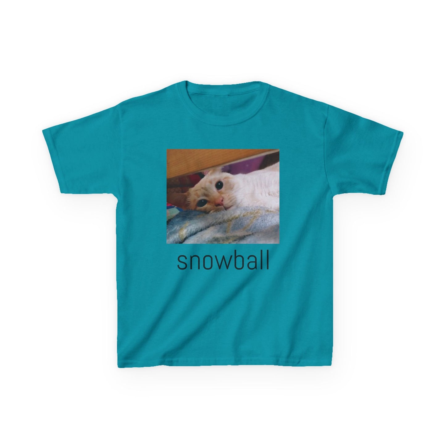 Kids Tee — Cute 'Snowball' Cat Photo & Heart Design