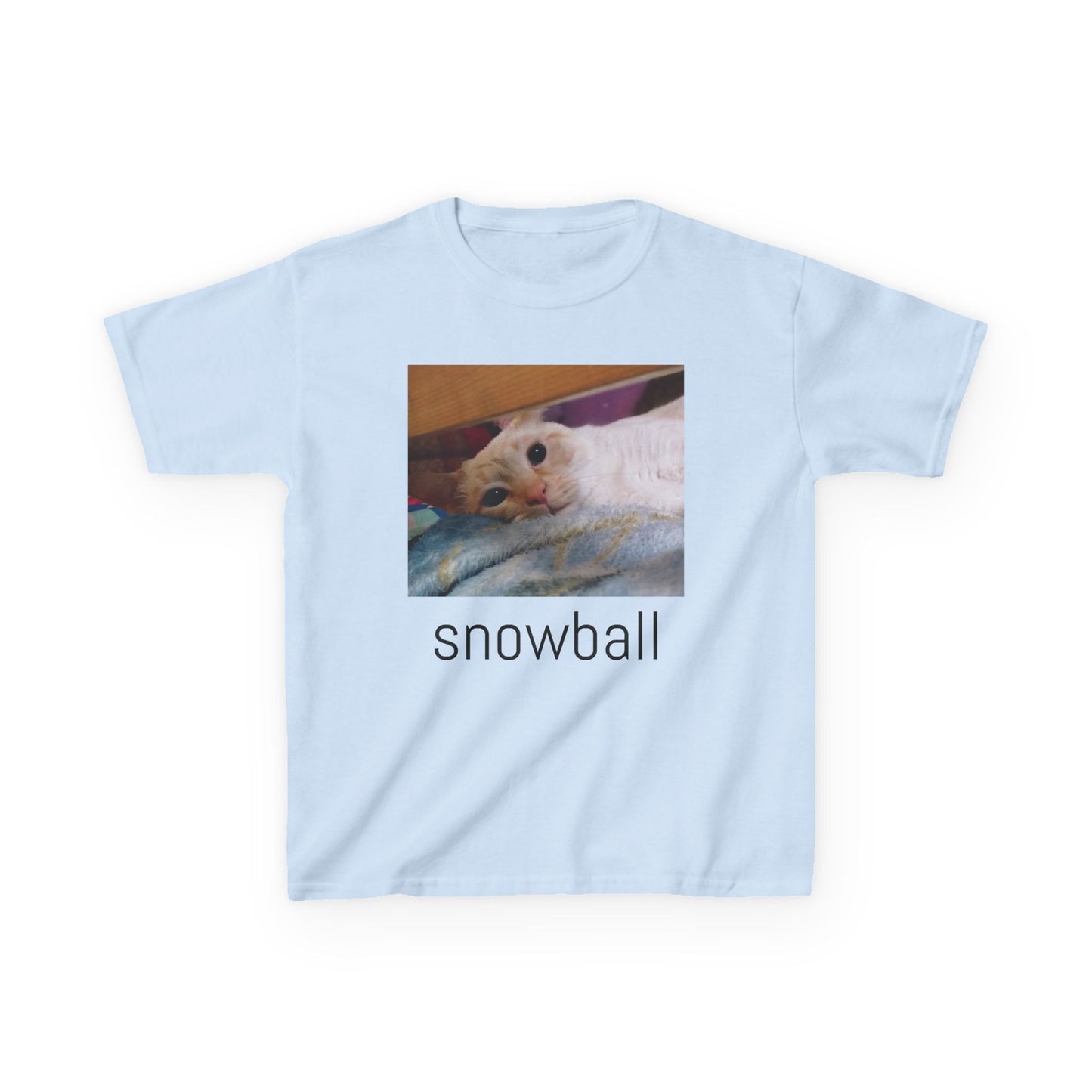 Kids Tee — Cute 'Snowball' Cat Photo & Heart Design