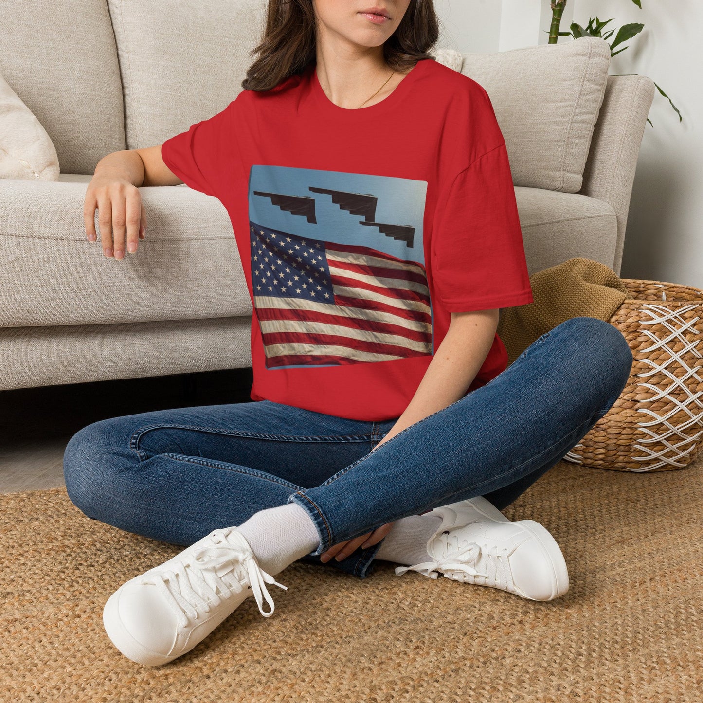 American Flag Graphic T-Shirt — Retro Skyline Silhouette