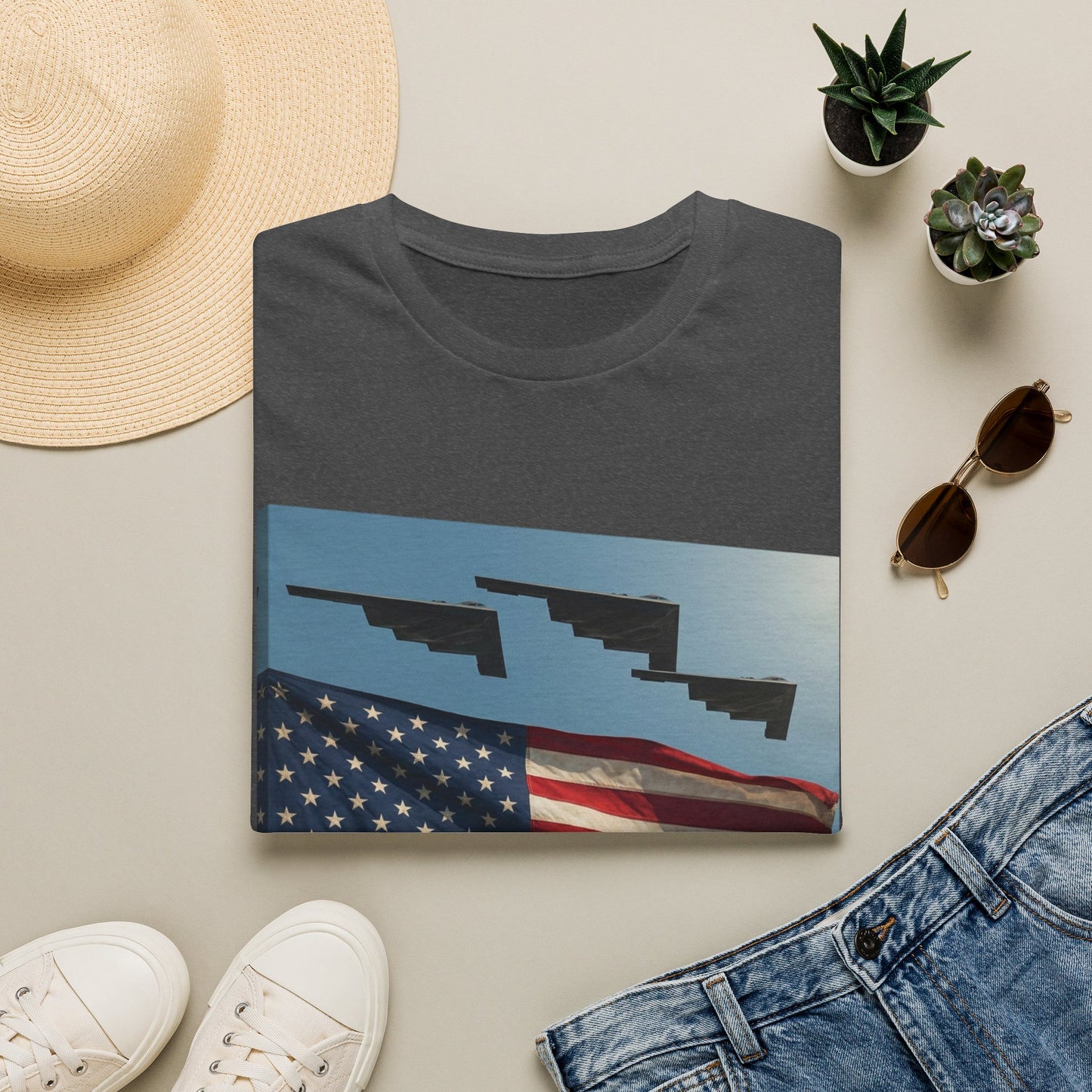 American Flag Graphic T-Shirt — Retro Skyline Silhouette