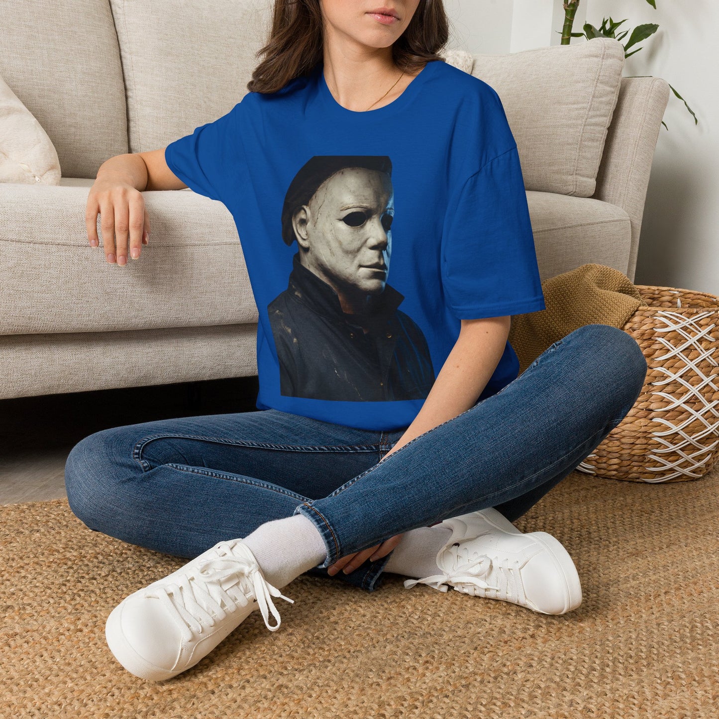 Michael Myers Horror Mask Portrait T-Shirt — Iconic Creepy Mask Graphic Tee for Halloween