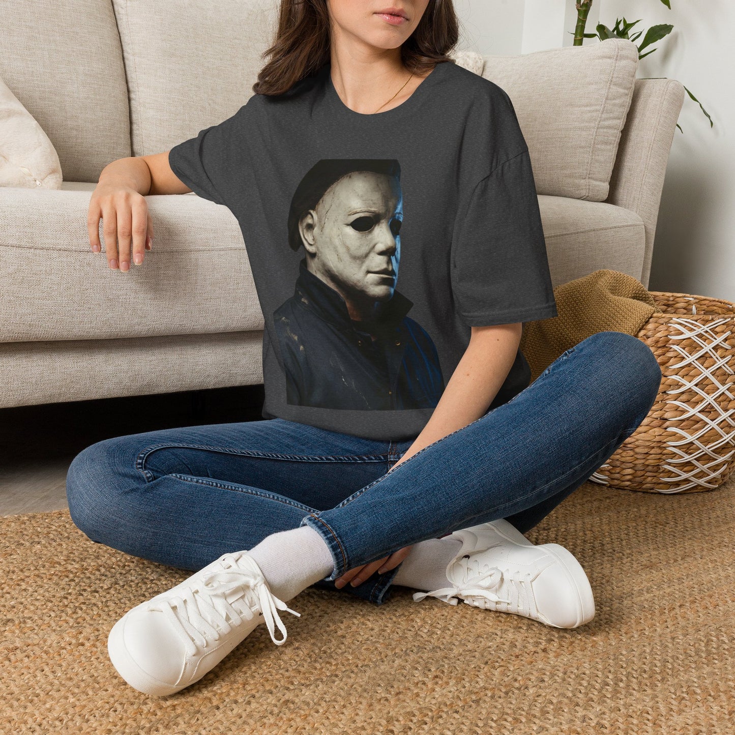 Michael Myers Horror Mask Portrait T-Shirt — Iconic Creepy Mask Graphic Tee for Halloween