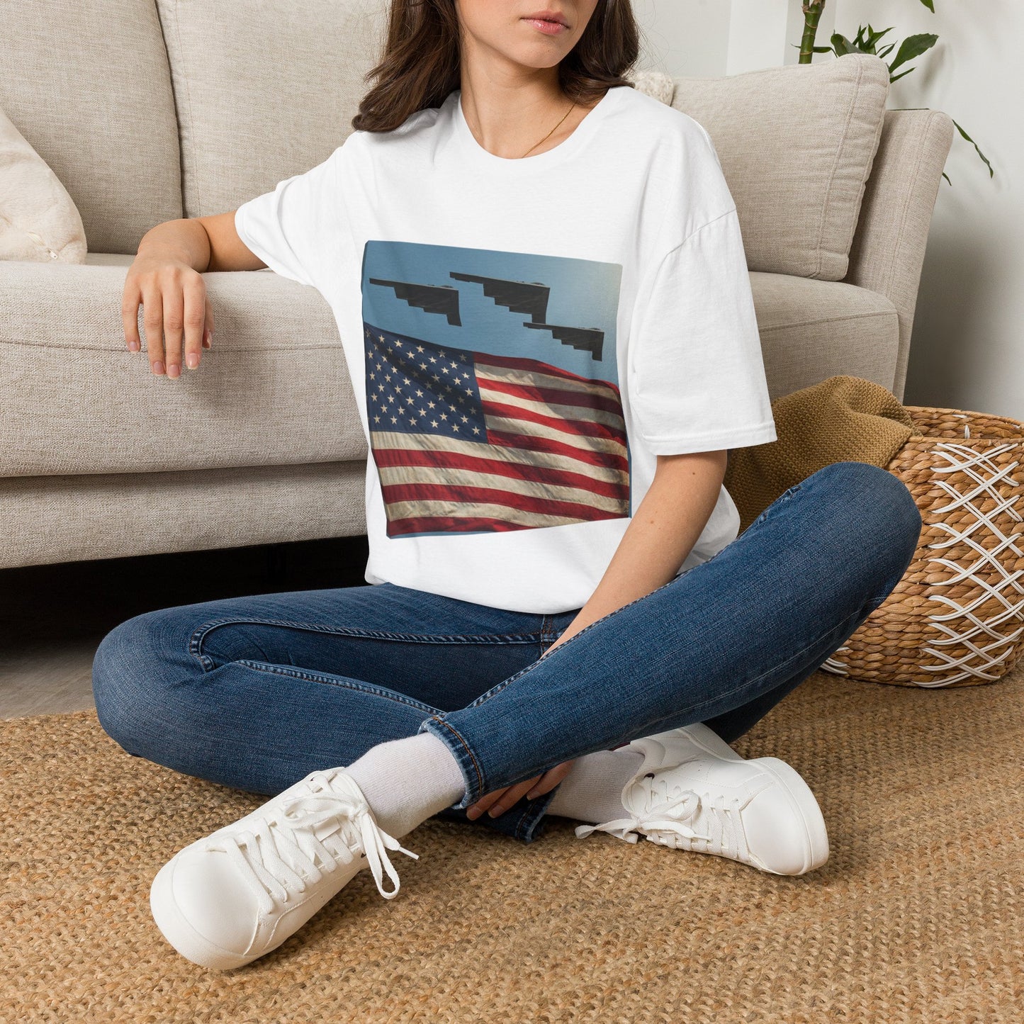 American Flag Graphic T-Shirt — Retro Skyline Silhouette