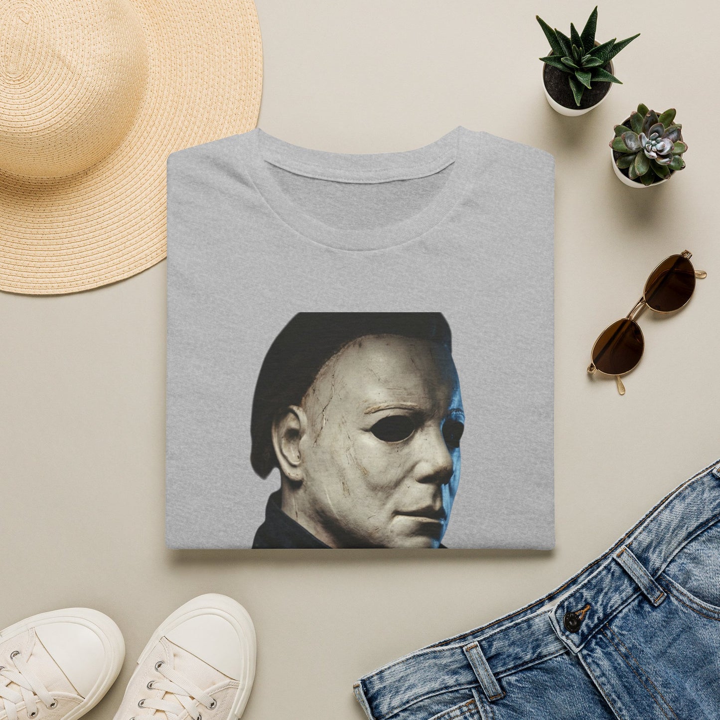Michael Myers Horror Mask Portrait T-Shirt — Iconic Creepy Mask Graphic Tee for Halloween