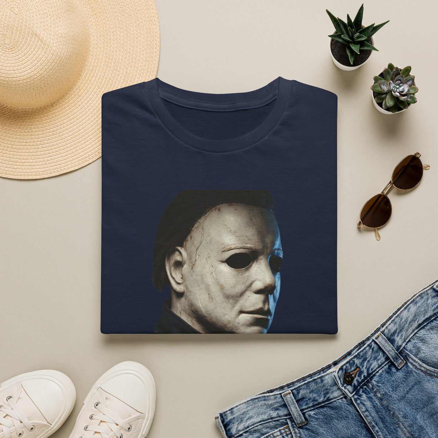 Michael Myers Horror Mask Portrait T-Shirt — Iconic Creepy Mask Graphic Tee for Halloween