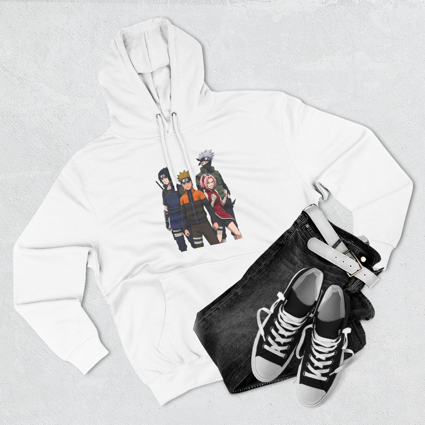 Anime Team Graphic Hoodie — Naruto, Sasuke, Sakura & Kakashi Crew Sweatshirt