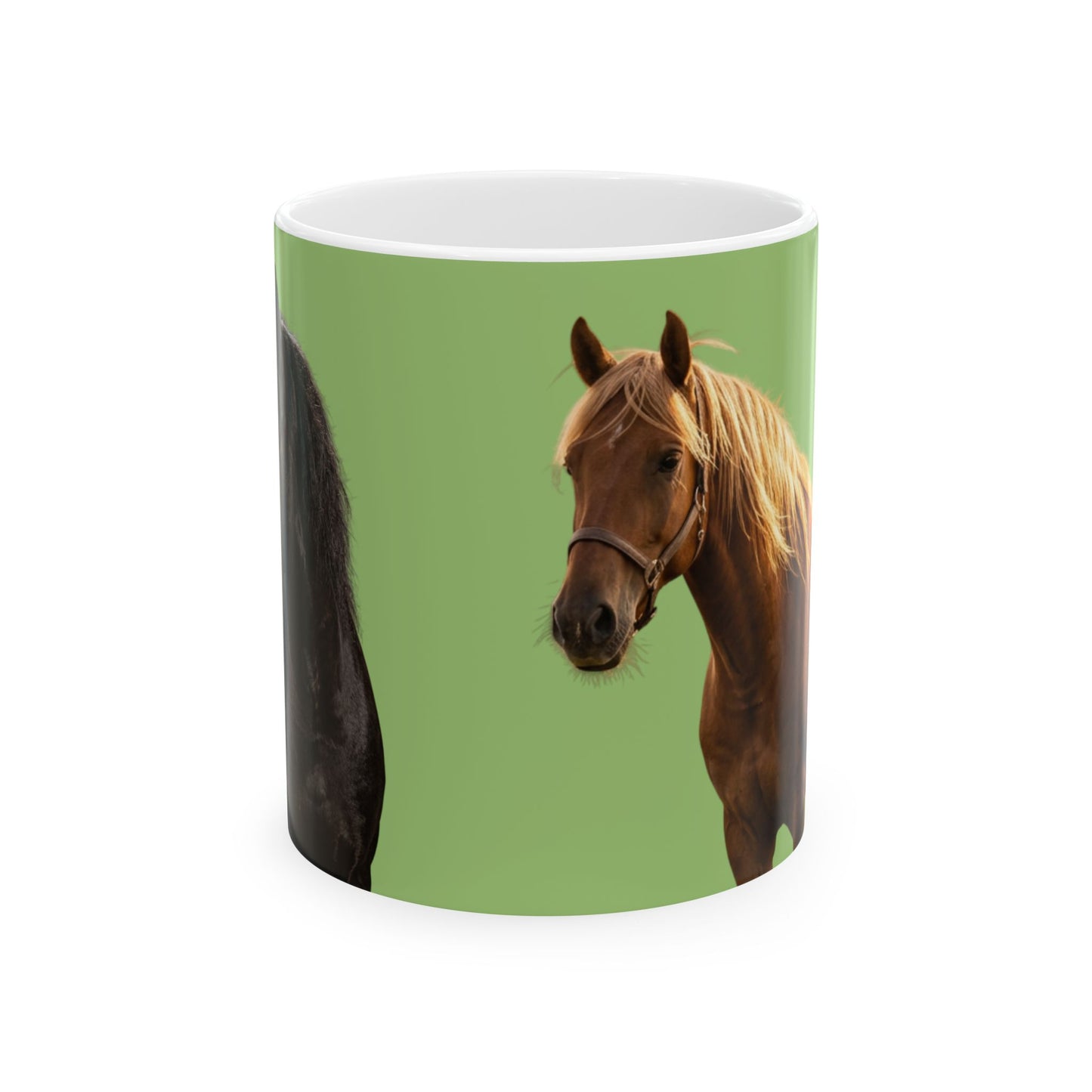 Horse Portrait Ceramic Mug — Green Background Coffee Cup (11oz & 15oz)