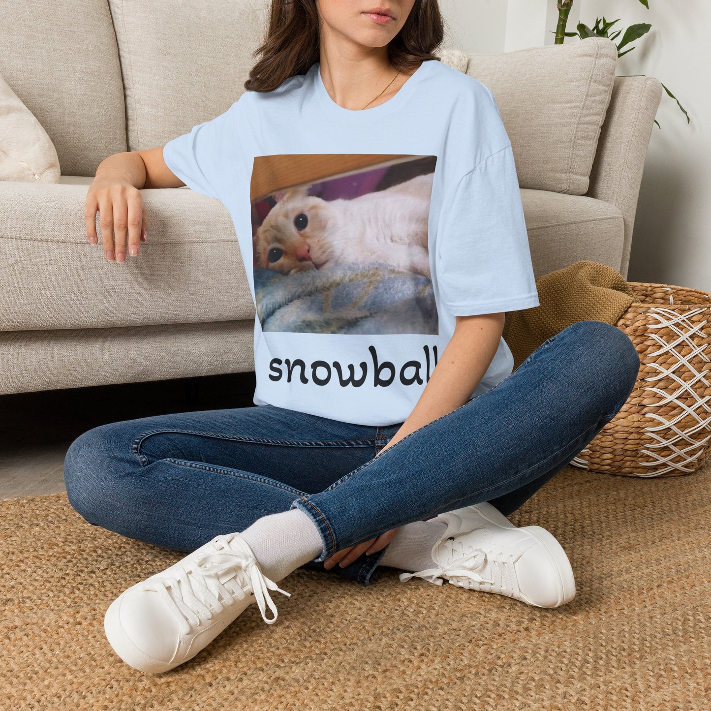 Cat Photo T-Shirt — "Snowball" Cute Pet Portrait Tee