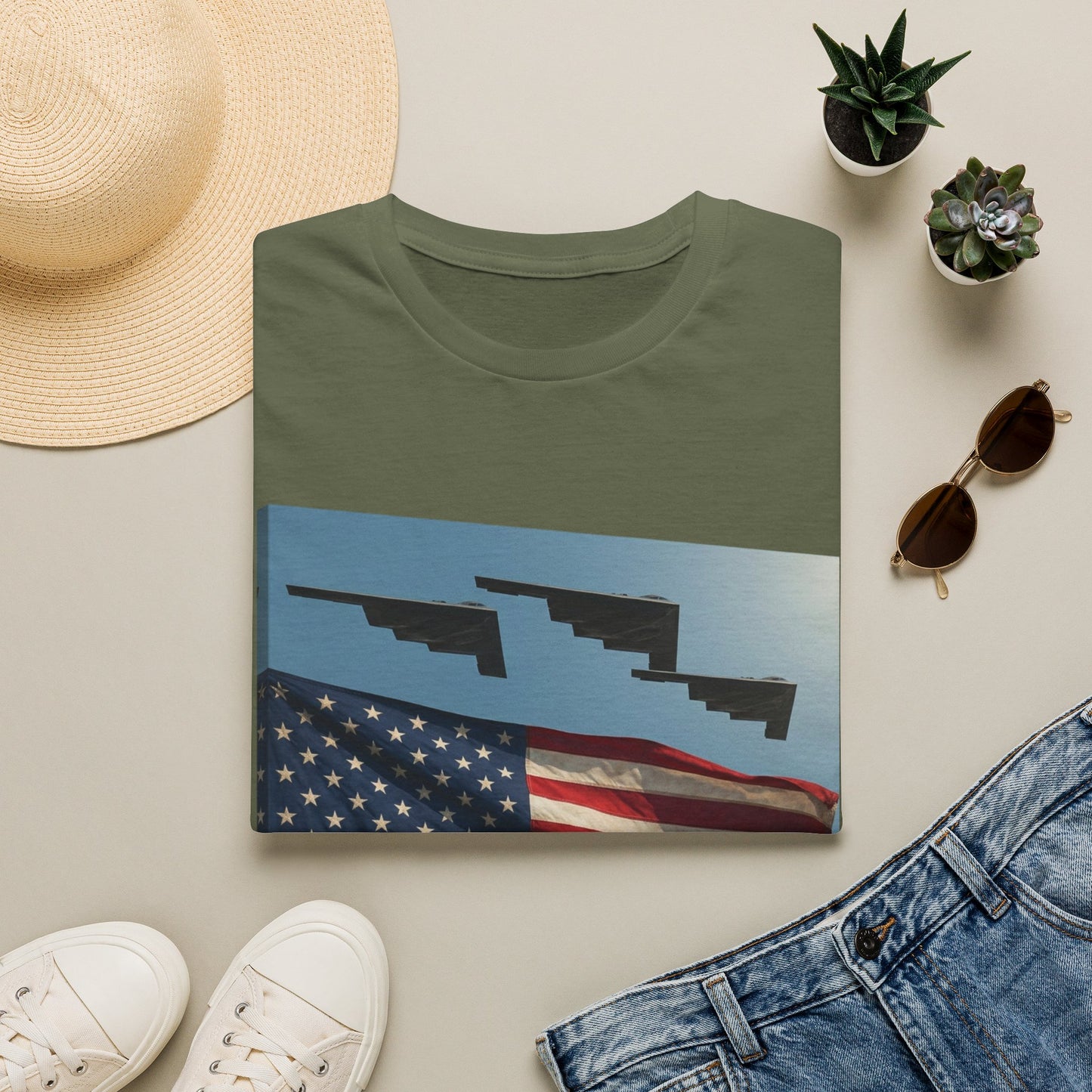 American Flag Graphic T-Shirt — Retro Skyline Silhouette