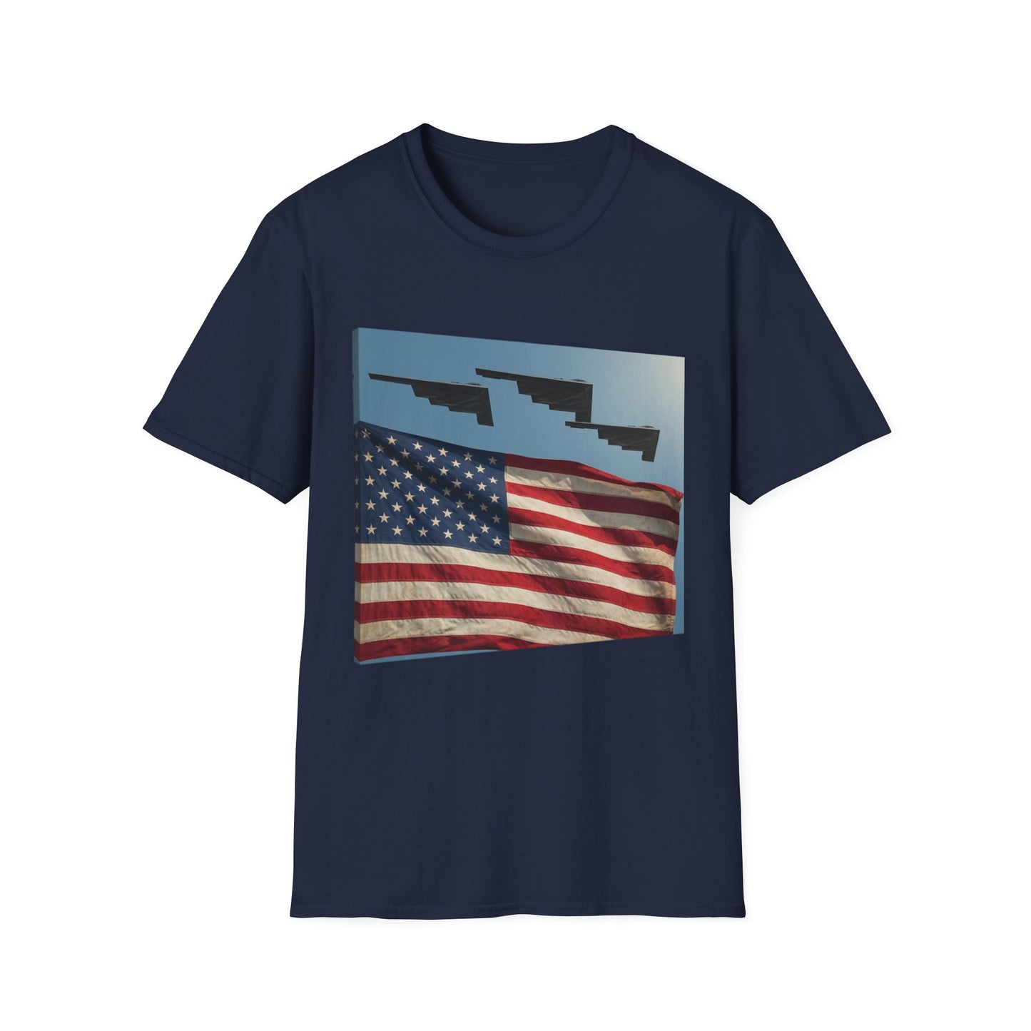 American Flag Graphic T-Shirt — Retro Skyline Silhouette