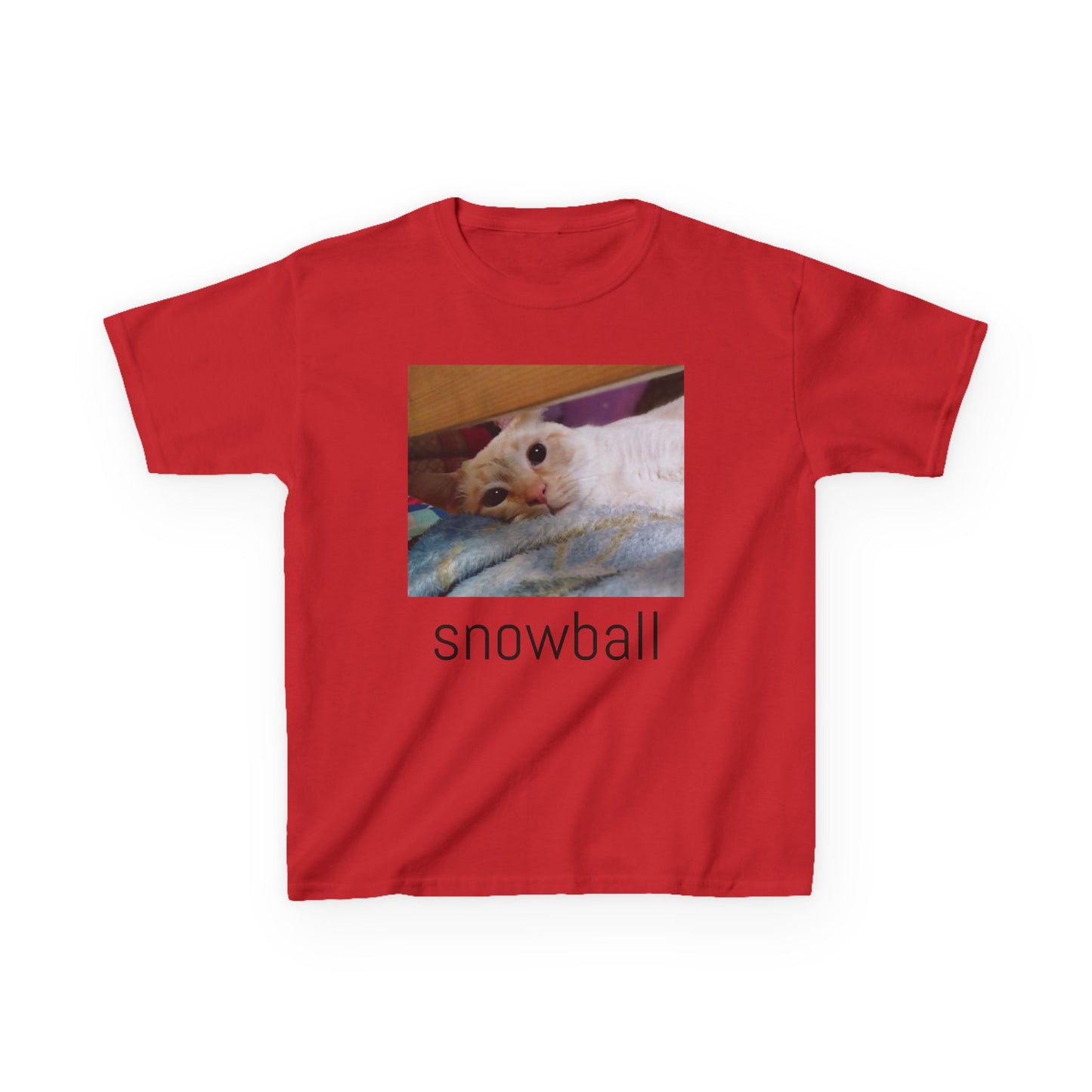 Kids Tee — Cute 'Snowball' Cat Photo & Heart Design