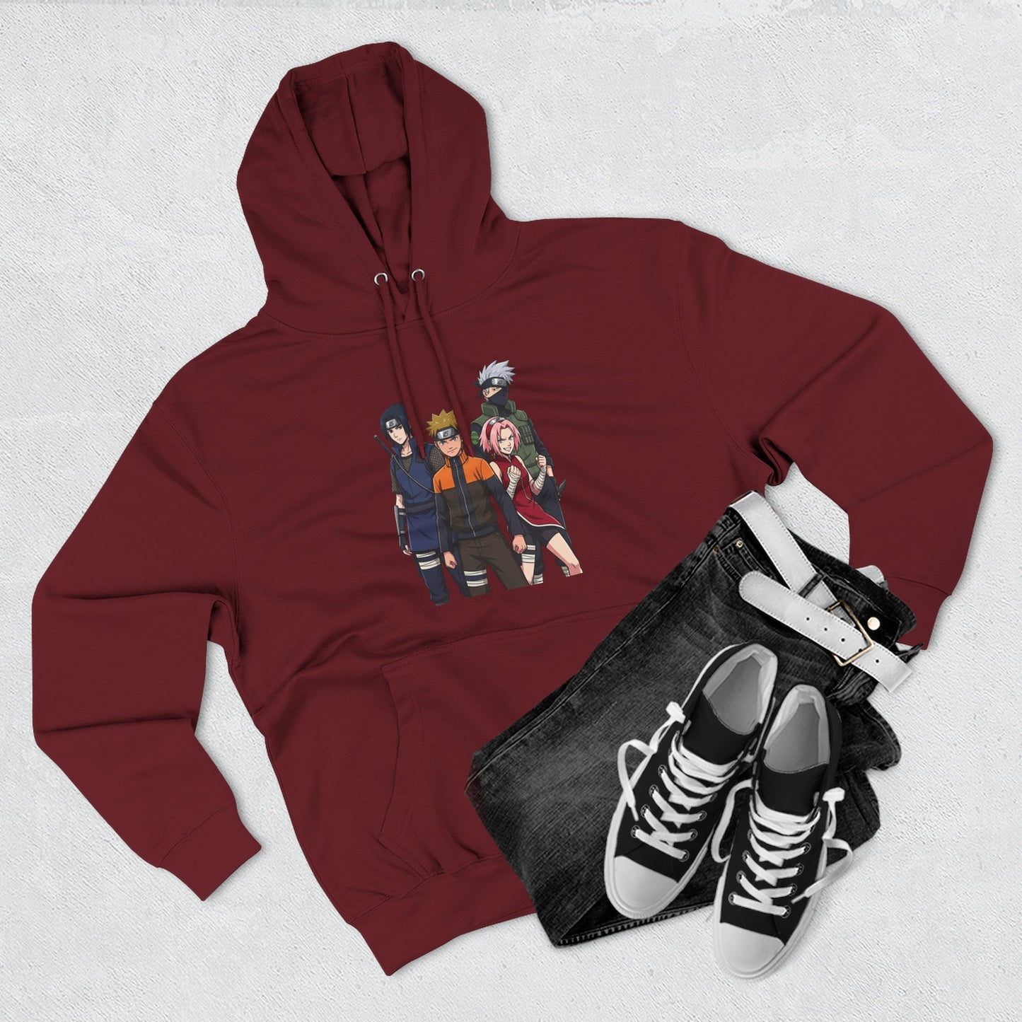 Anime Team Graphic Hoodie — Naruto, Sasuke, Sakura & Kakashi Crew Sweatshirt