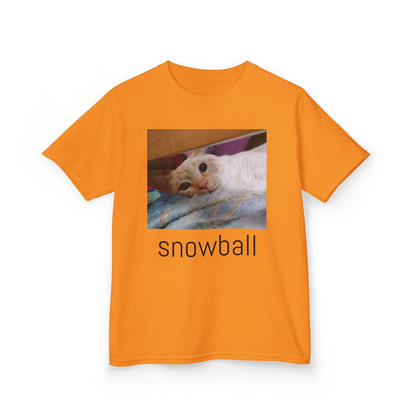 Kids Tee — Cute 'Snowball' Cat Photo & Heart Design