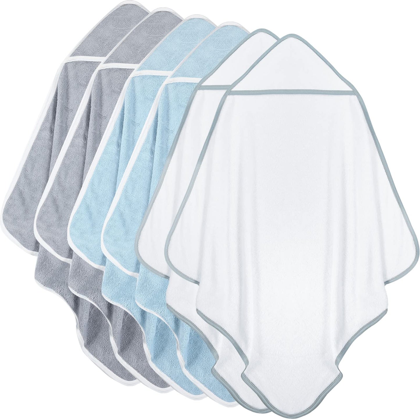 Chumia 6 Pack Baby Hooded Towels Baby Bath Towel Absorbent Soft Hooded Towel for Babies Shower Essentials Hooded(White Gray Blue Simple Design)