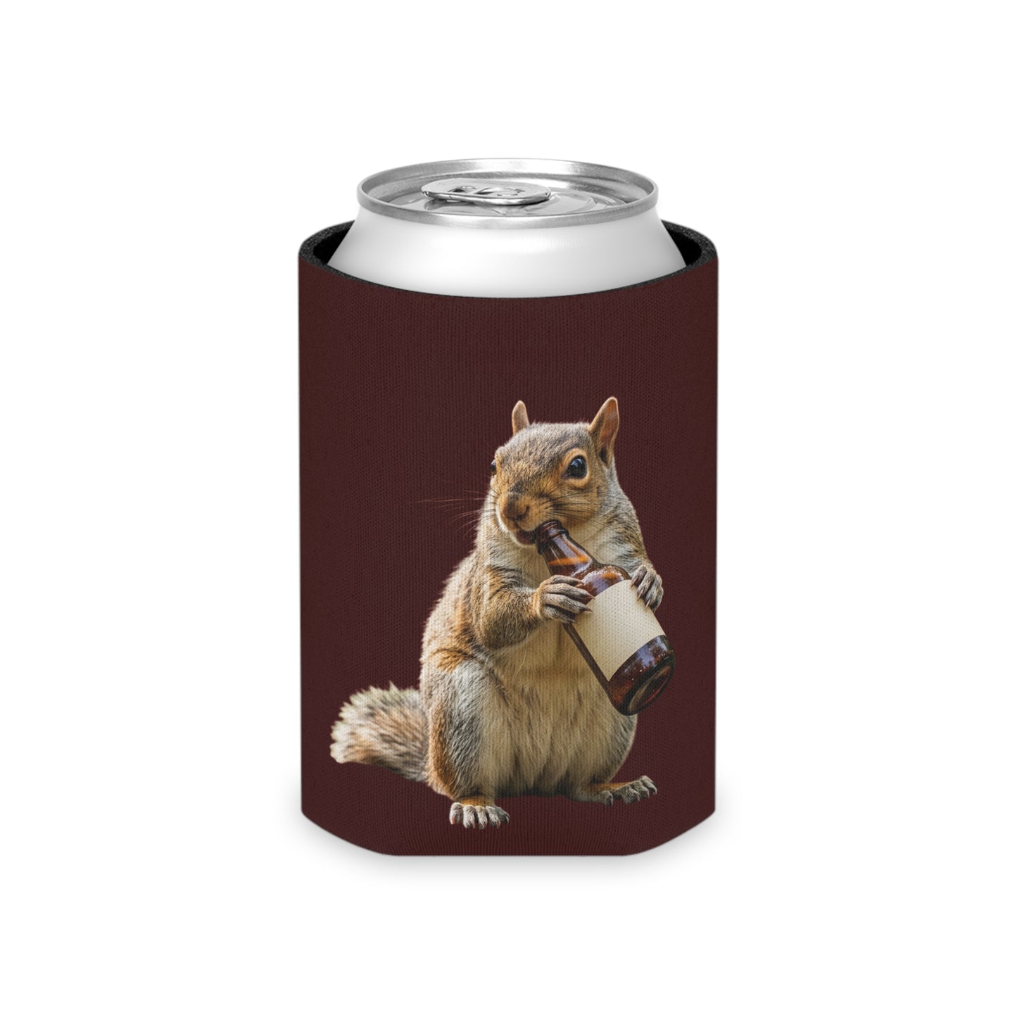 Squirrel Drinking Beer Can Cooler - Funny Animal Beverage Koozie