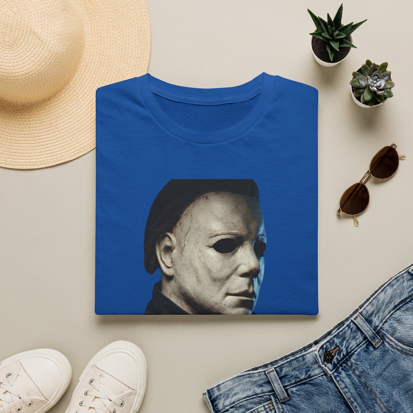 Michael Myers Horror Mask Portrait T-Shirt — Iconic Creepy Mask Graphic Tee for Halloween