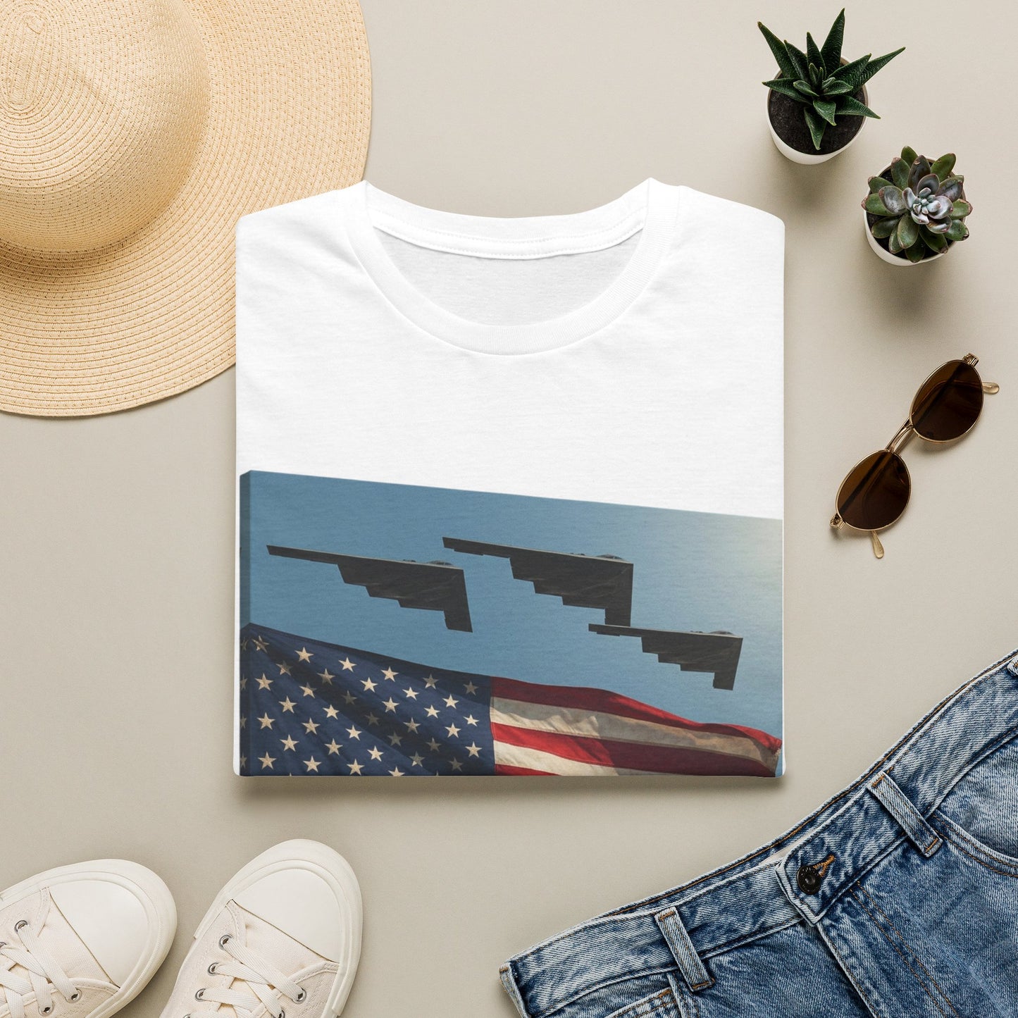 American Flag Graphic T-Shirt — Retro Skyline Silhouette