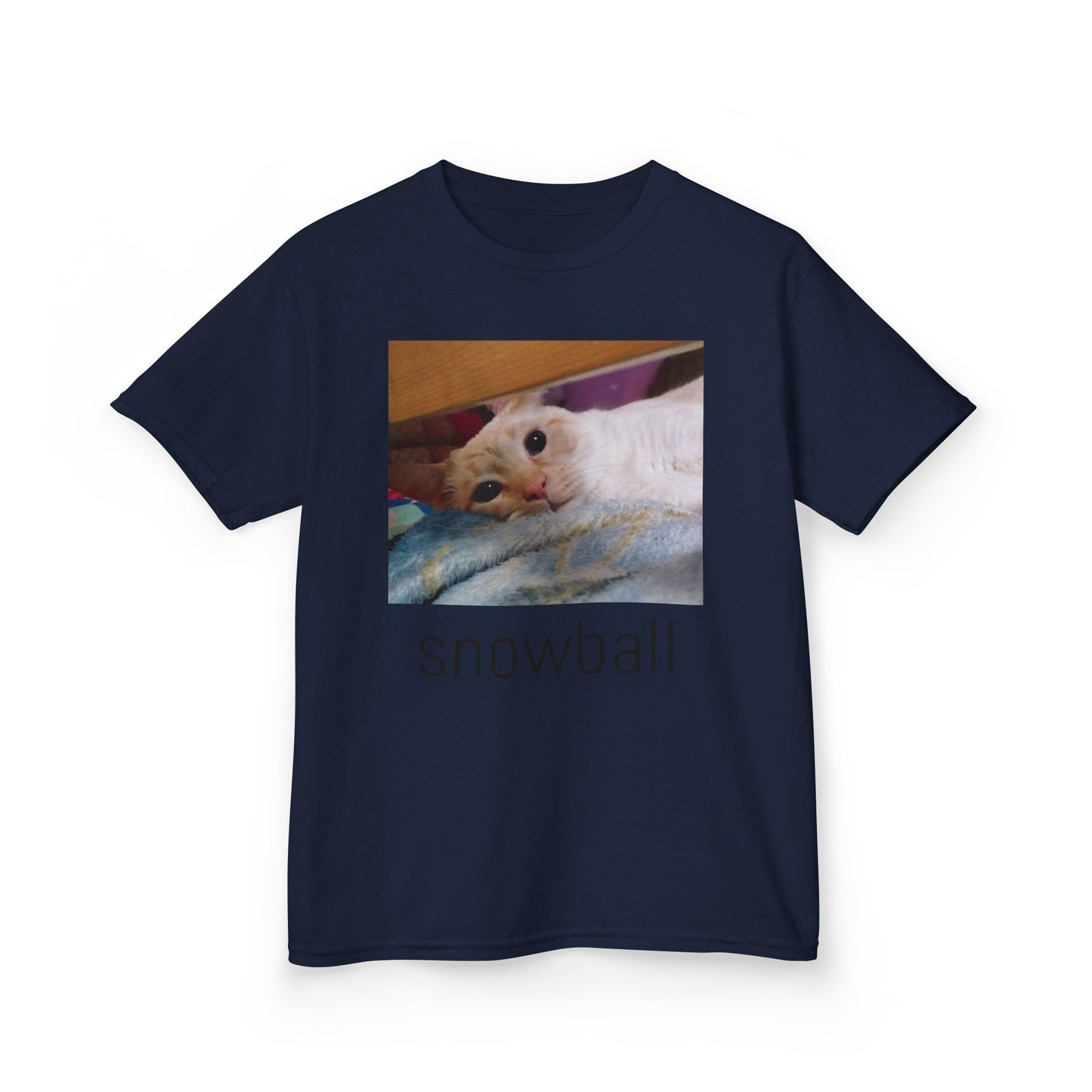 Kids Tee — Cute 'Snowball' Cat Photo & Heart Design