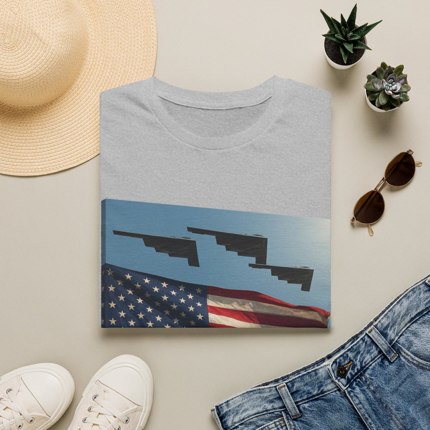 American Flag Graphic T-Shirt — Retro Skyline Silhouette