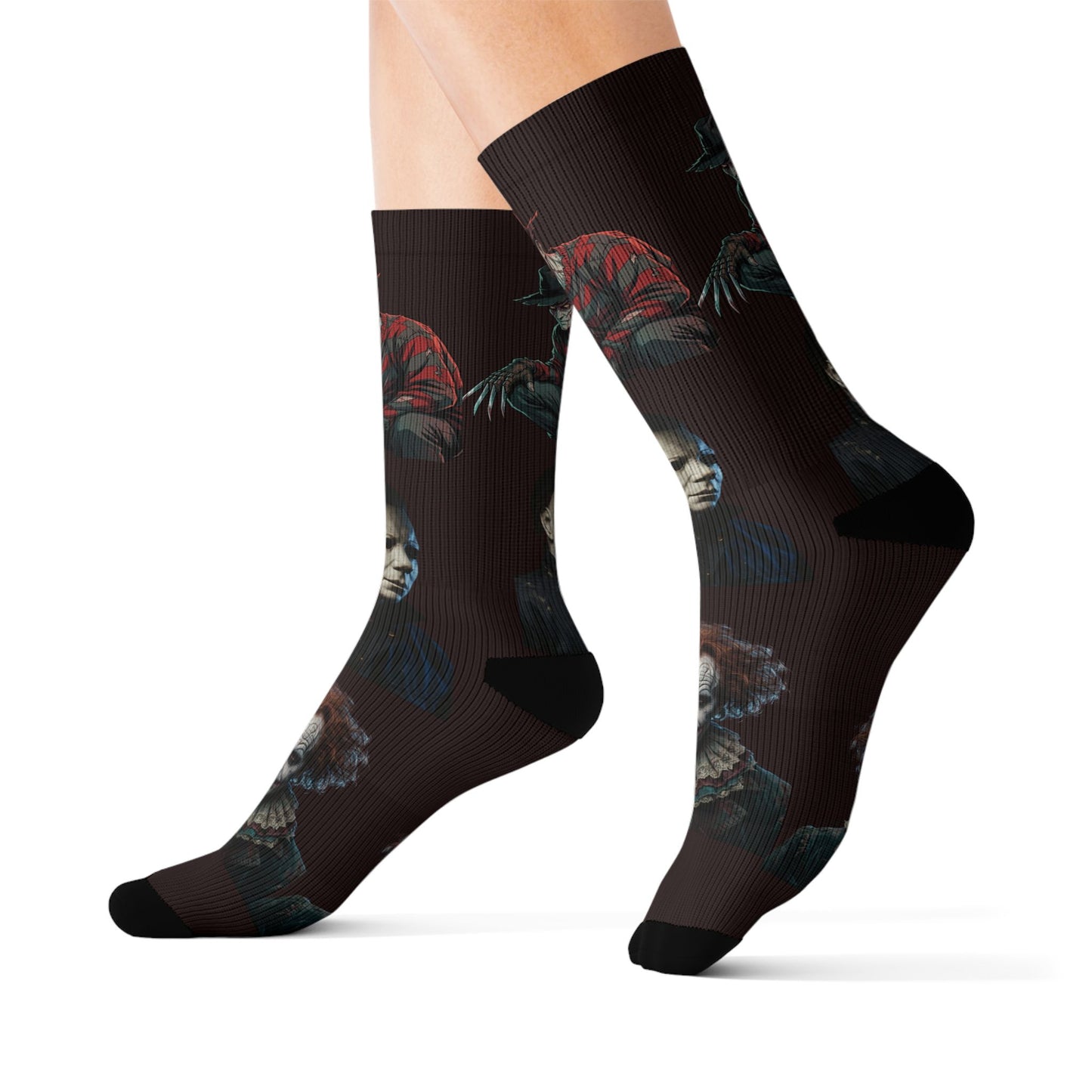 Horror Icons Sublimation Socks — Freddy, Michael Myers & Pennywise Crew Socks