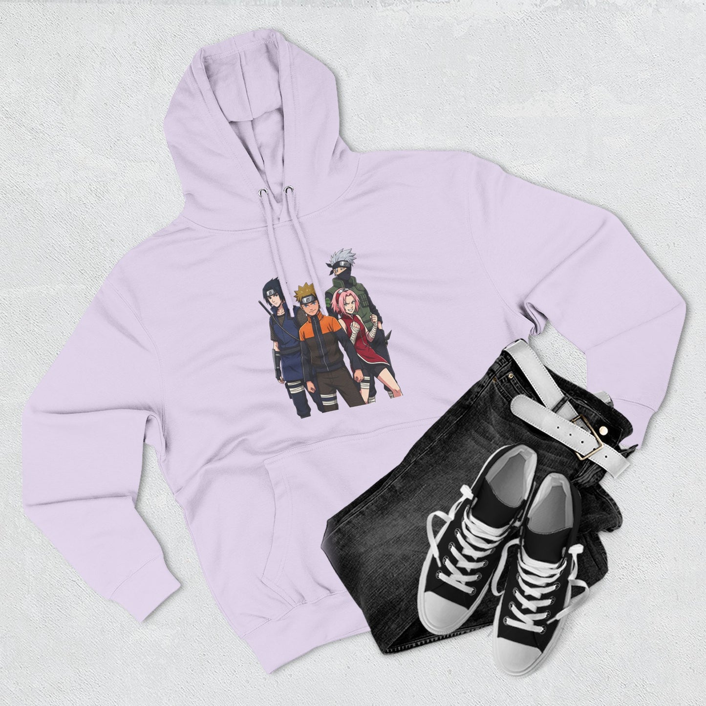 Anime Team Graphic Hoodie — Naruto, Sasuke, Sakura & Kakashi Crew Sweatshirt