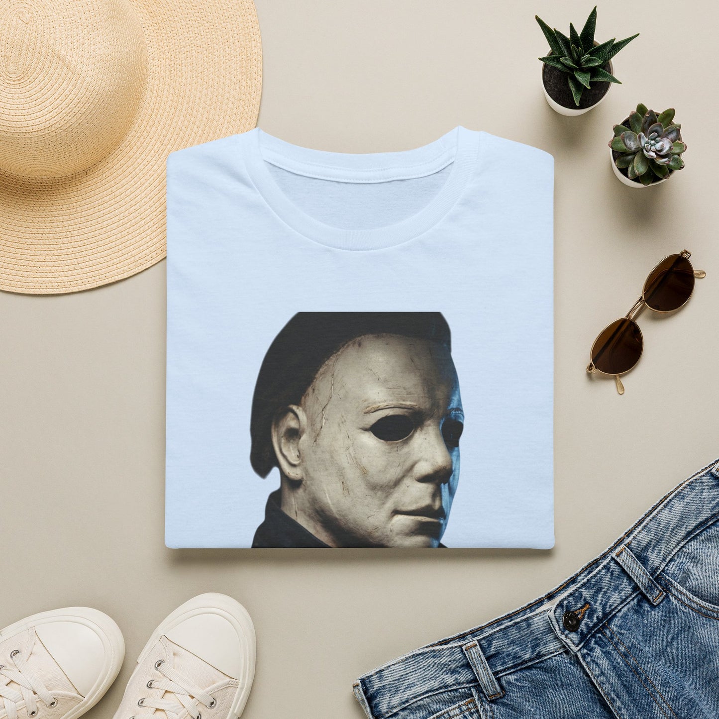 Michael Myers Horror Mask Portrait T-Shirt — Iconic Creepy Mask Graphic Tee for Halloween