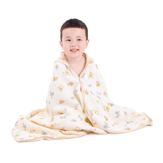 REMASS Hooded Towel Muslin Hooded Towel Made from Organic Cotton 6-Layer Cotton Bath Towel Soft Bath Towels 25x51inches for Toddler Baby (Bear&Flowers)