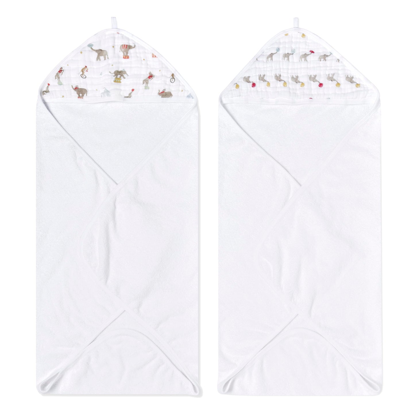 aden + anais Essentials Hooded Baby Bath Towel Super Soft 100% Cotton 2 Pack Elephant Circus