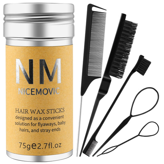Hair Wax Stick Set for Flyaways Hair Accessories for Women Girl Teen Girls Trendy Stuff Hair Styling Tools Slick Stick Baby Hair Gel Christmas/Birthday Gifts Stocking Stuffers for Women Kids (Black)