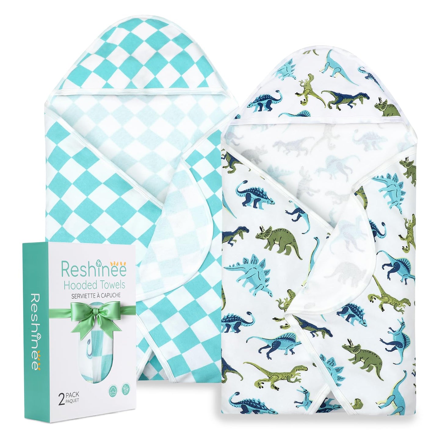 babee Reshinee Baby Hooded Towel 2 Pack Bath Towel for Boy or Girl Soft Bamboo Viscose Baby Bath Towel Shower Gifts for Newborn Infant Toddler (29 X 29 Inch)
