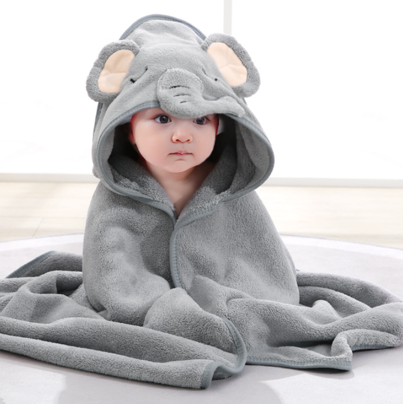 Cartoon Animal Baby Bathrobe and Hooded Towel Set